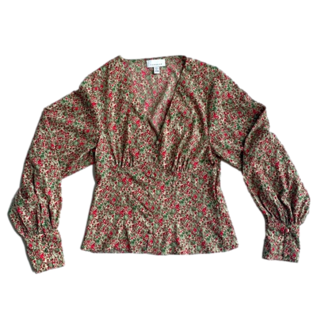 TOPSHOP Floral Cottagecore Victorian Button Up Corset Cropped Blouse Size 2